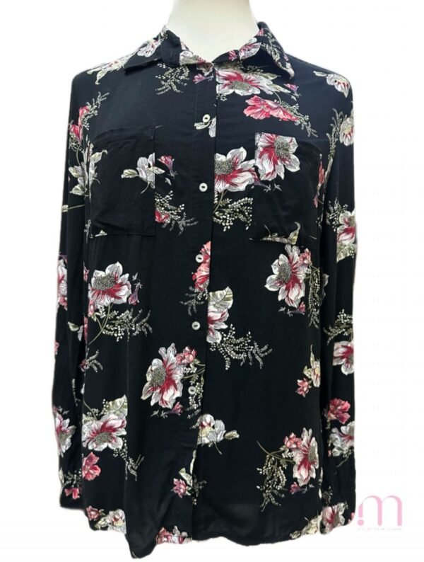Chemisier Fleuri Fond Noir- Taille 34/XS - Image 3