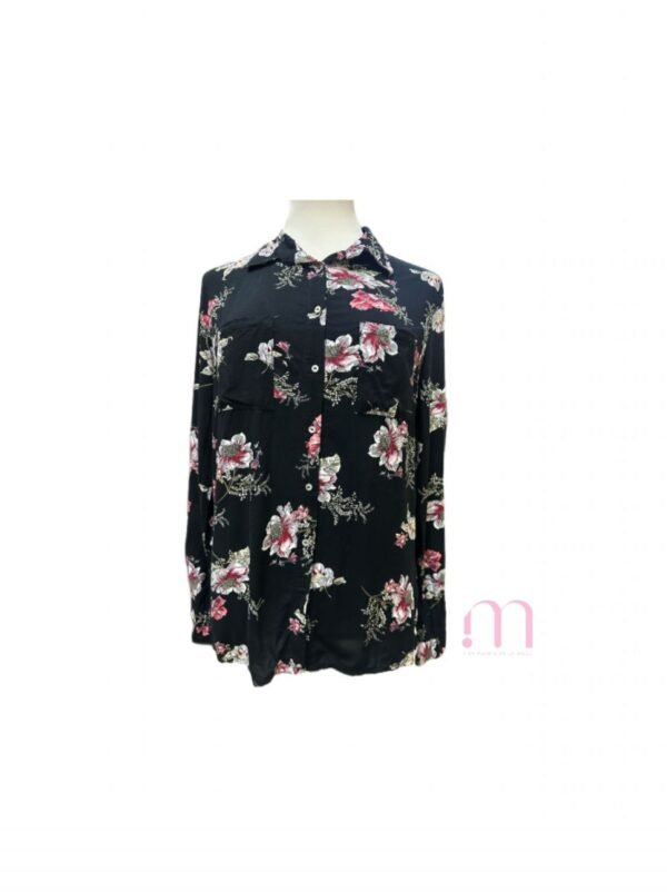 Chemisier Fleuri Fond Noir- Taille 34/XS