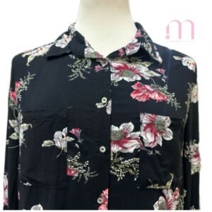 Alternative view of Chemisier Fleuri Fond Noir- Taille 34/XS