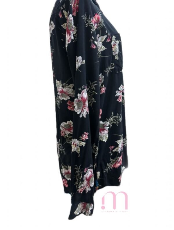 Chemisier Fleuri Fond Noir- Taille 34/XS - Image 4