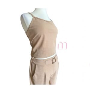 Ensemble Nude pantalon + top à fines bretelles – Taille M