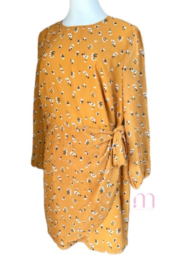 Robe courte à imprimé fleuri – Jaune moutarde - Taille XL - Image 3