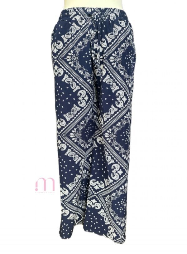 Pantalon fluide imprimé – Bleu et blanc - Taille S/M - Image 2