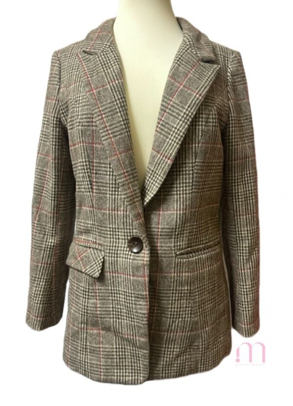 Blazer à Carreaux – Manches Longues – Taille S (36-38) - Image 2