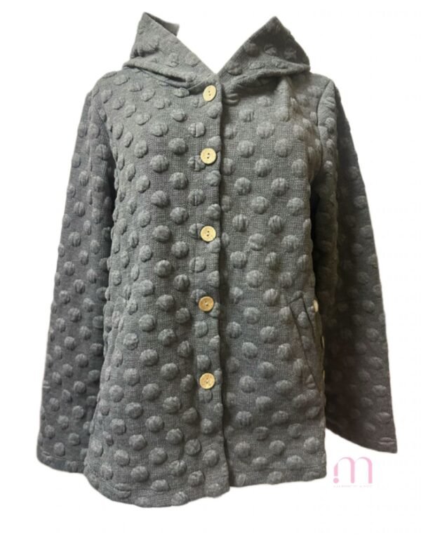Gilet Gris à Capuche  – Boutons en Bois - Taille S/M - Image 2
