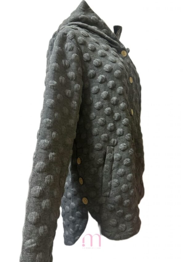 Gilet Gris à Capuche  – Boutons en Bois - Taille S/M - Image 5