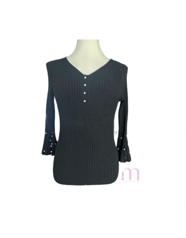 Pull noir près du corps à perles blanches - Taille XS à M - Image 3