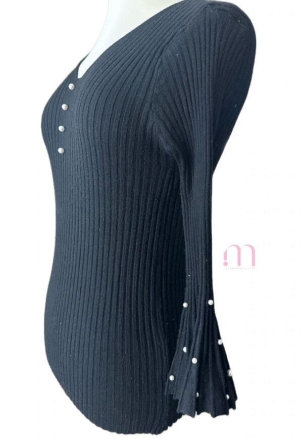 Pull noir près du corps à perles blanches - Taille XS à M - Image 4