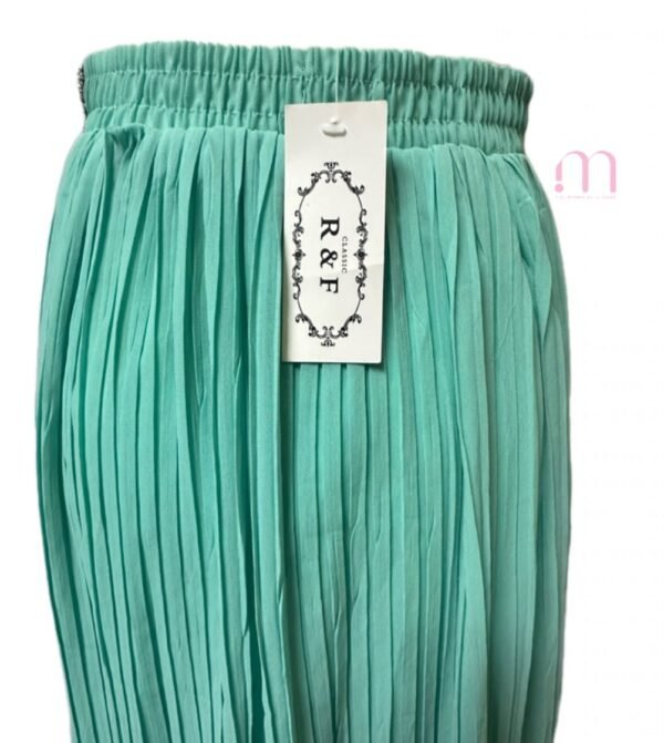 Jupe longue turquoise plissée – Détails perlés argentés - Taille S/M - Image 2