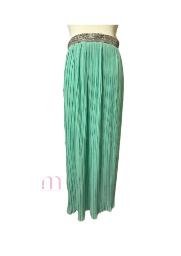 Jupe longue turquoise plissée – Détails perlés argentés - Taille S/M - Image 3