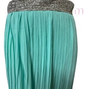 Jupe longue turquoise plissée – Détails perlés argentés - Taille S/M