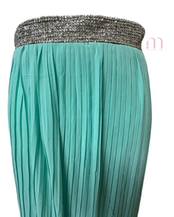 Jupe longue turquoise plissée – Détails perlés argentés - Taille S/M
