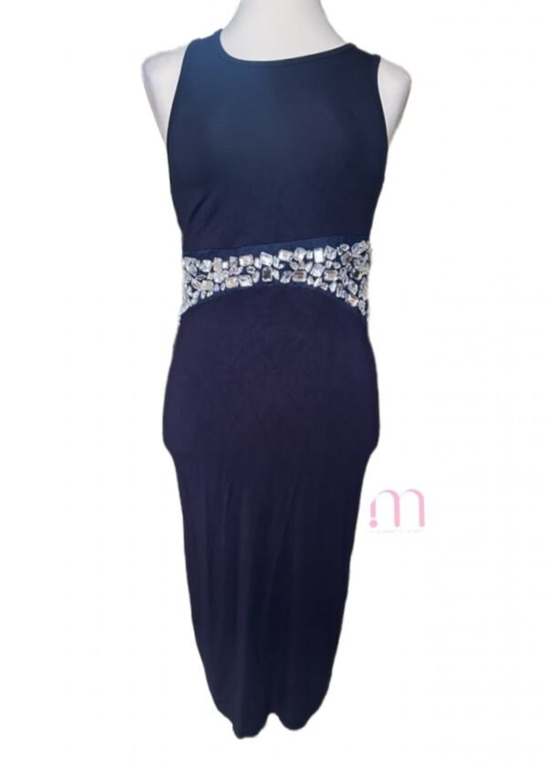 Robe Bleu Foncé - Perles Argentées - Taille S/M - Image 5