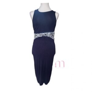 Alternative view of Robe Bleu Foncé - Perles Argentées - Taille S/M