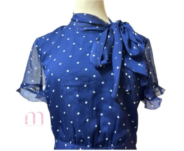 Robe bleue à pois avec nœud au col - Taille M (40)