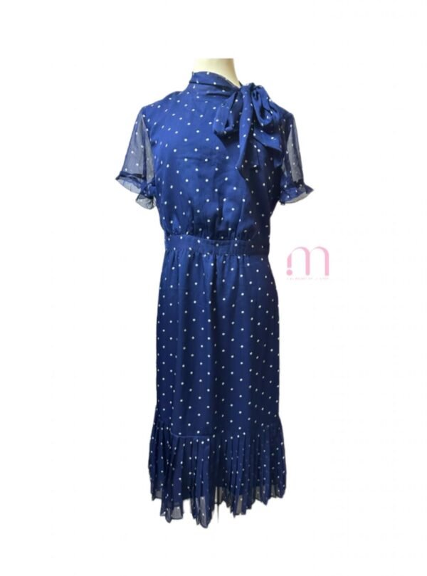 Robe bleue à pois avec nœud au col - Taille M (40) - Image 3