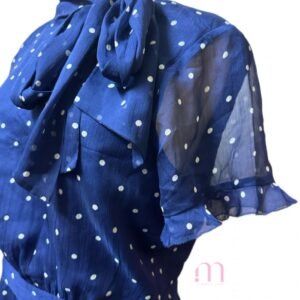 Alternative view of Robe bleue à pois avec nœud au col - Taille M (40)