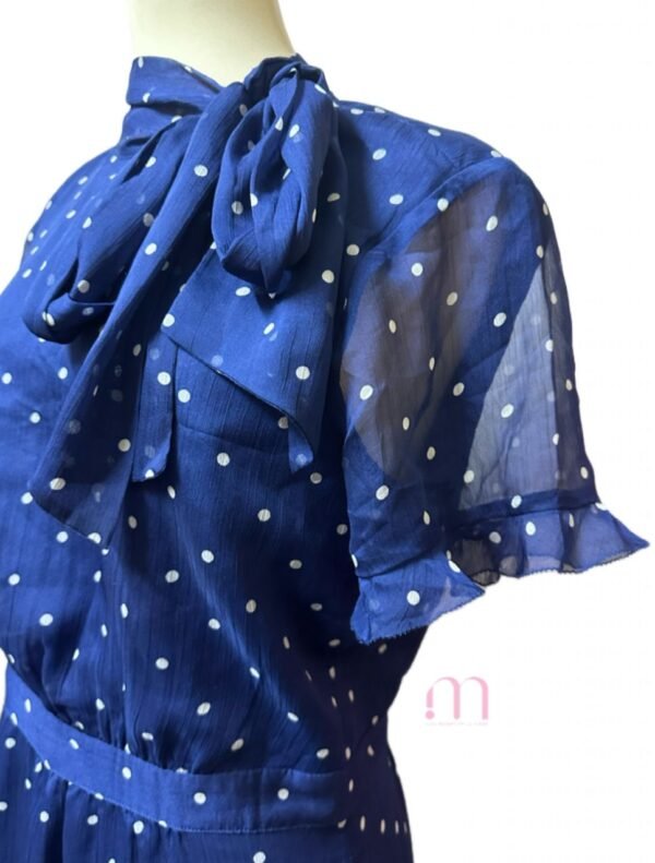 Robe bleue à pois avec nœud au col - Taille M (40) - Image 2