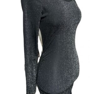 Alternative view of Robe noire courte à manches longues – Dos nu et détails argentés – Taille XS