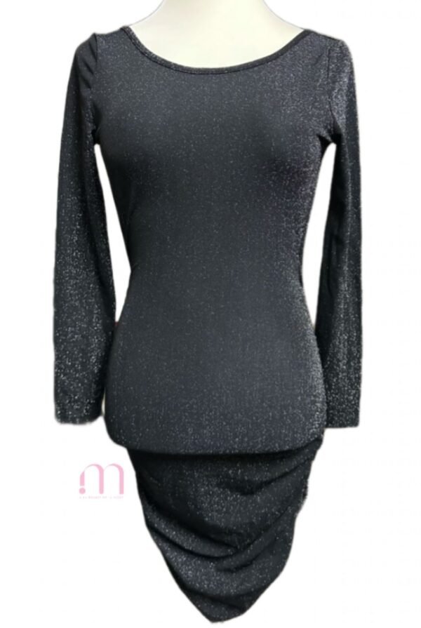 Robe noire courte à manches longues – Dos nu et détails argentés – Taille XS - Image 4