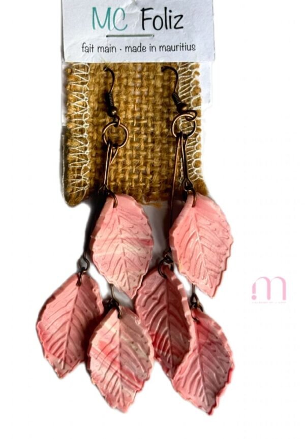 Boucles d'Oreilles - Feuilles Rosées