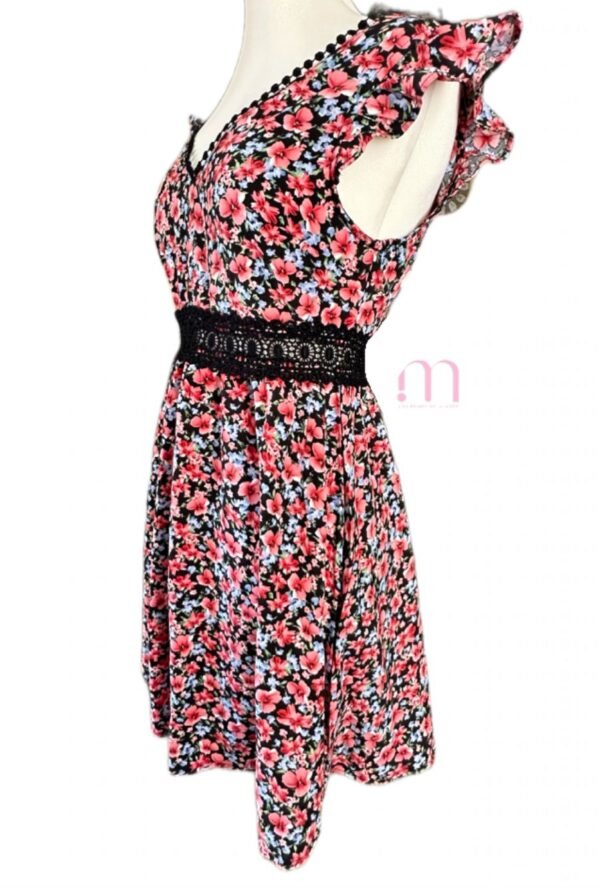 Robe d’été fleurie & broderie noire - Taille XS - Image 4
