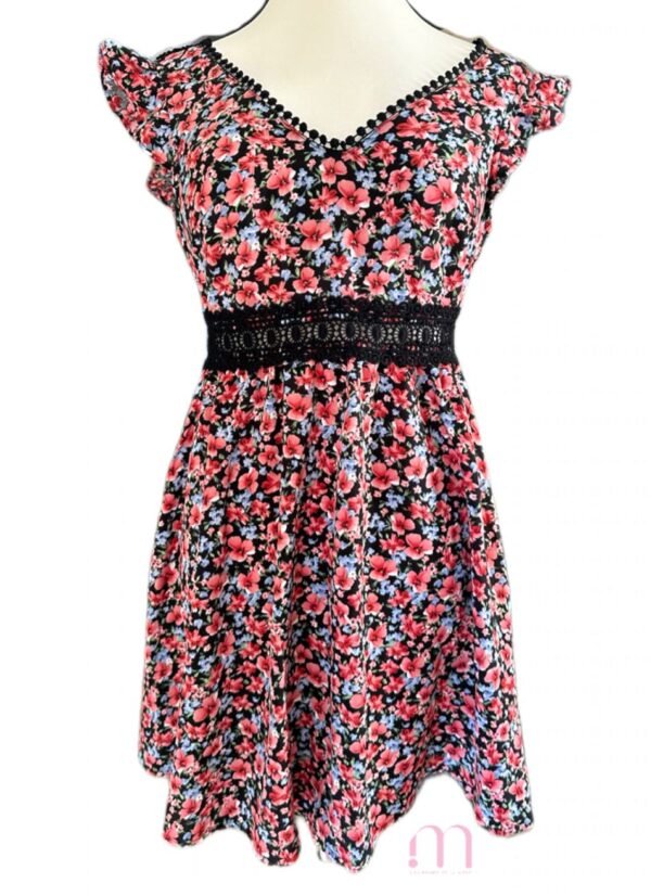 Robe d’été fleurie & broderie noire - Taille XS - Image 5