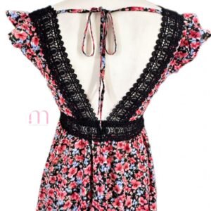 Robe d’été fleurie & broderie noire - Taille XS