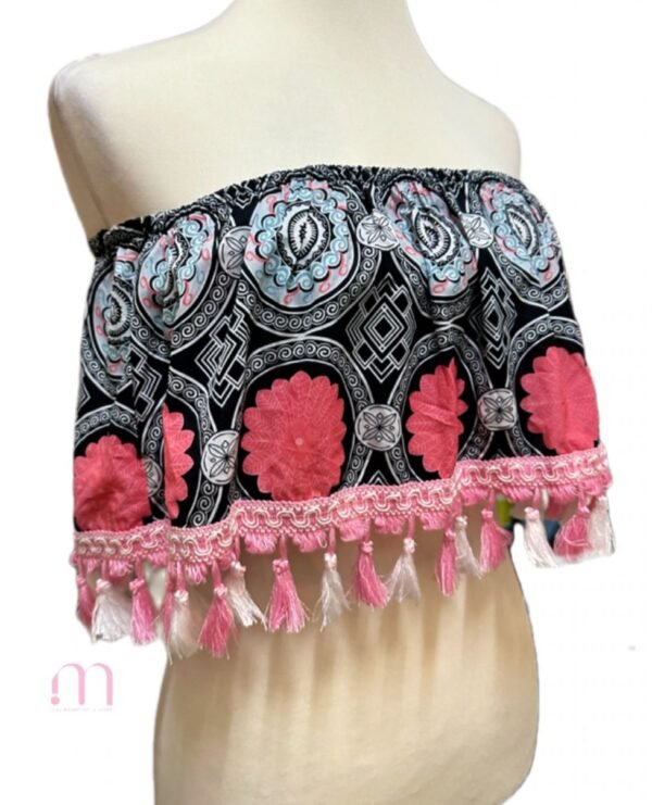 Crop top bustier bohème à pompons - Taille S - Image 2