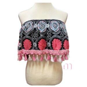 Crop top bustier bohème à pompons - Taille S
