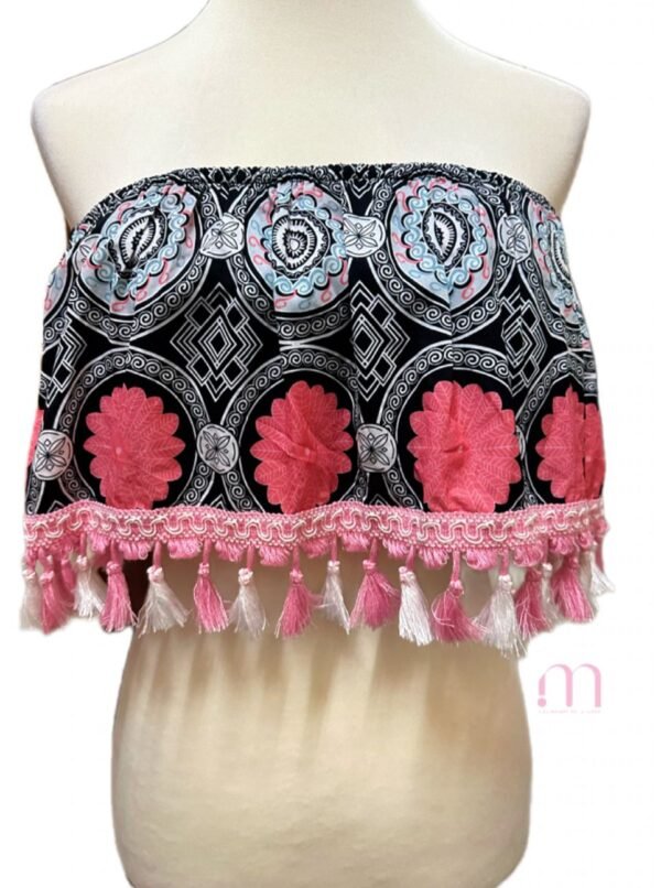 Crop top bustier bohème à pompons - Taille S - Image 4