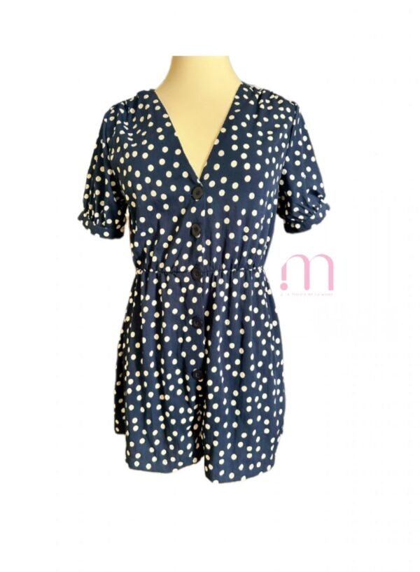 Combi-short bleu foncé à pois blancs – Taille M 