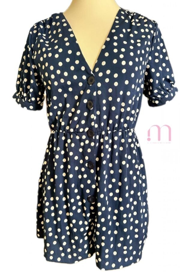 Combi-short bleu foncé à pois blancs – Taille M  - Image 4