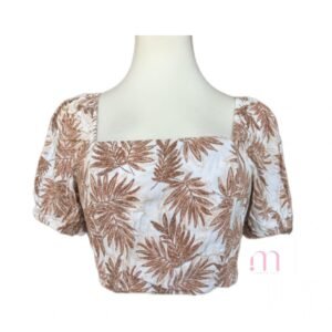 Top court beige à motifs feuilles – Taille S