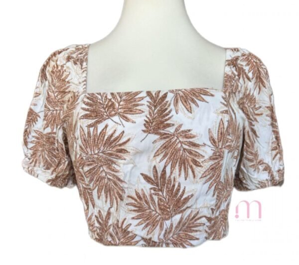 Top court beige à motifs feuilles – Taille S - Image 4