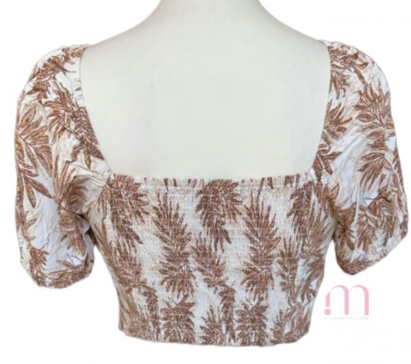 Top court beige à motifs feuilles – Taille S - Image 5