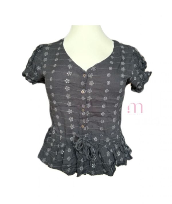 Chemisier court noir brodé – Taille XS