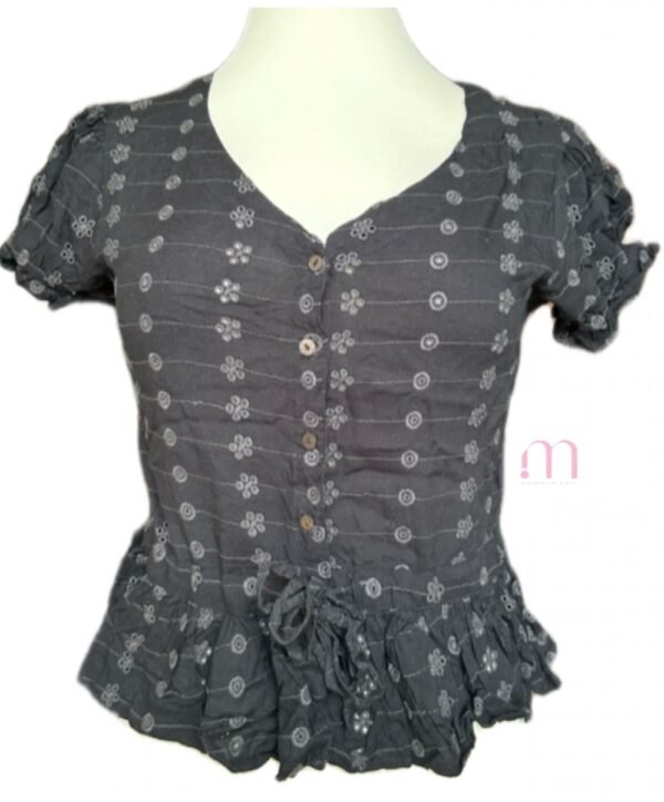 Chemisier court noir brodé – Taille XS - Image 5