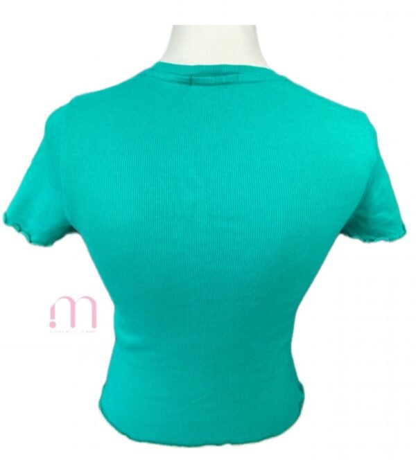 T-shirt vert manches effet ondulé – Taille S - Image 3