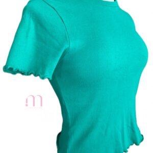 Alternative view of T-shirt vert manches effet ondulé – Taille S