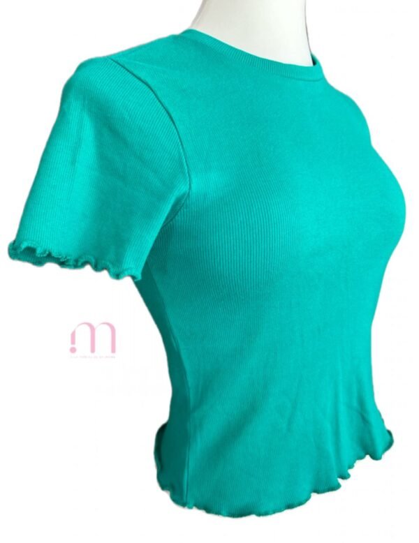 T-shirt vert manches effet ondulé – Taille S - Image 2