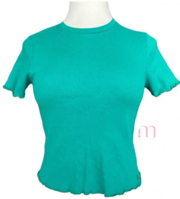 T-shirt vert manches effet ondulé – Taille S - Image 4