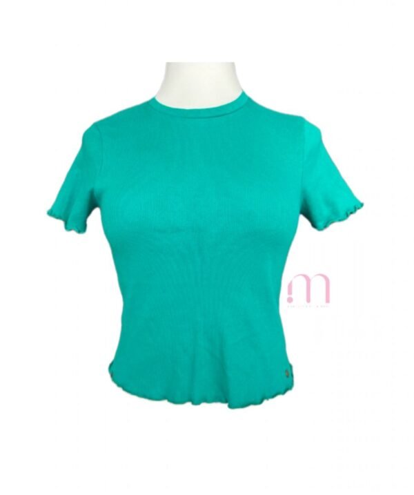 T-shirt vert manches effet ondulé – Taille S