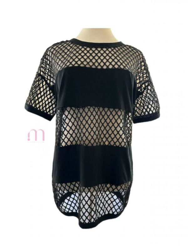 T-shirt oversize noir transparent à motifs losanges - Taille S