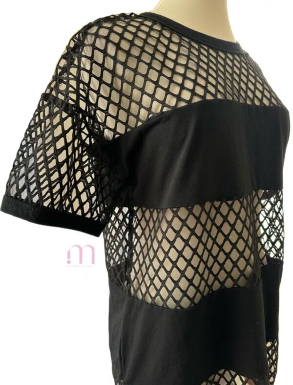 T-shirt oversize noir transparent à motifs losanges - Taille S - Image 4
