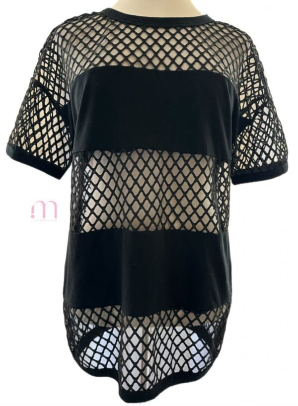 T-shirt oversize noir transparent à motifs losanges - Taille S - Image 2