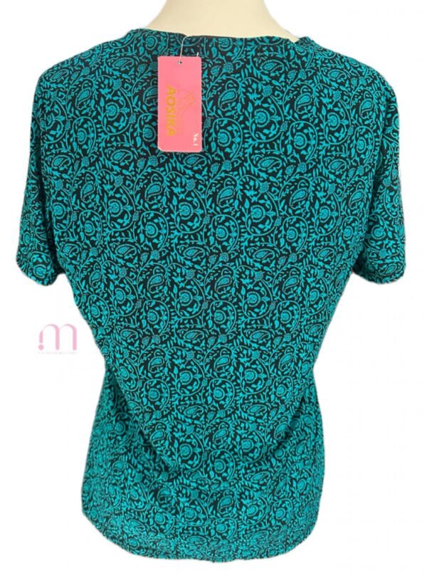 Blouse Courte Turquoise & Noir – Taille M/L - Image 2