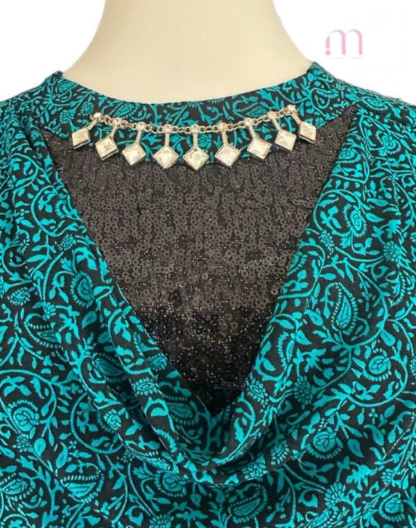 Blouse Courte Turquoise & Noir – Taille M/L - Image 3