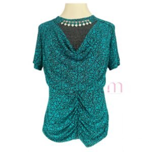 Blouse Courte Turquoise & Noir – Taille M/L