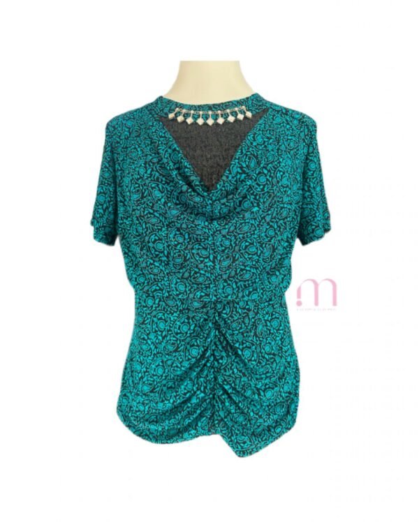 Blouse Courte Turquoise & Noir – Taille M/L